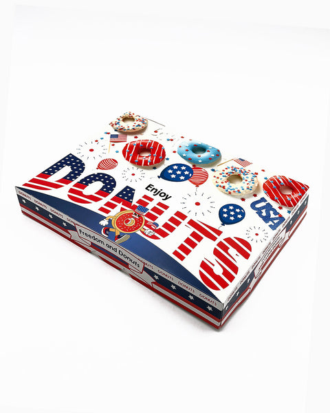 Box Donut 1-DZ Flat Printed (Red White Blue) 125ct. 360